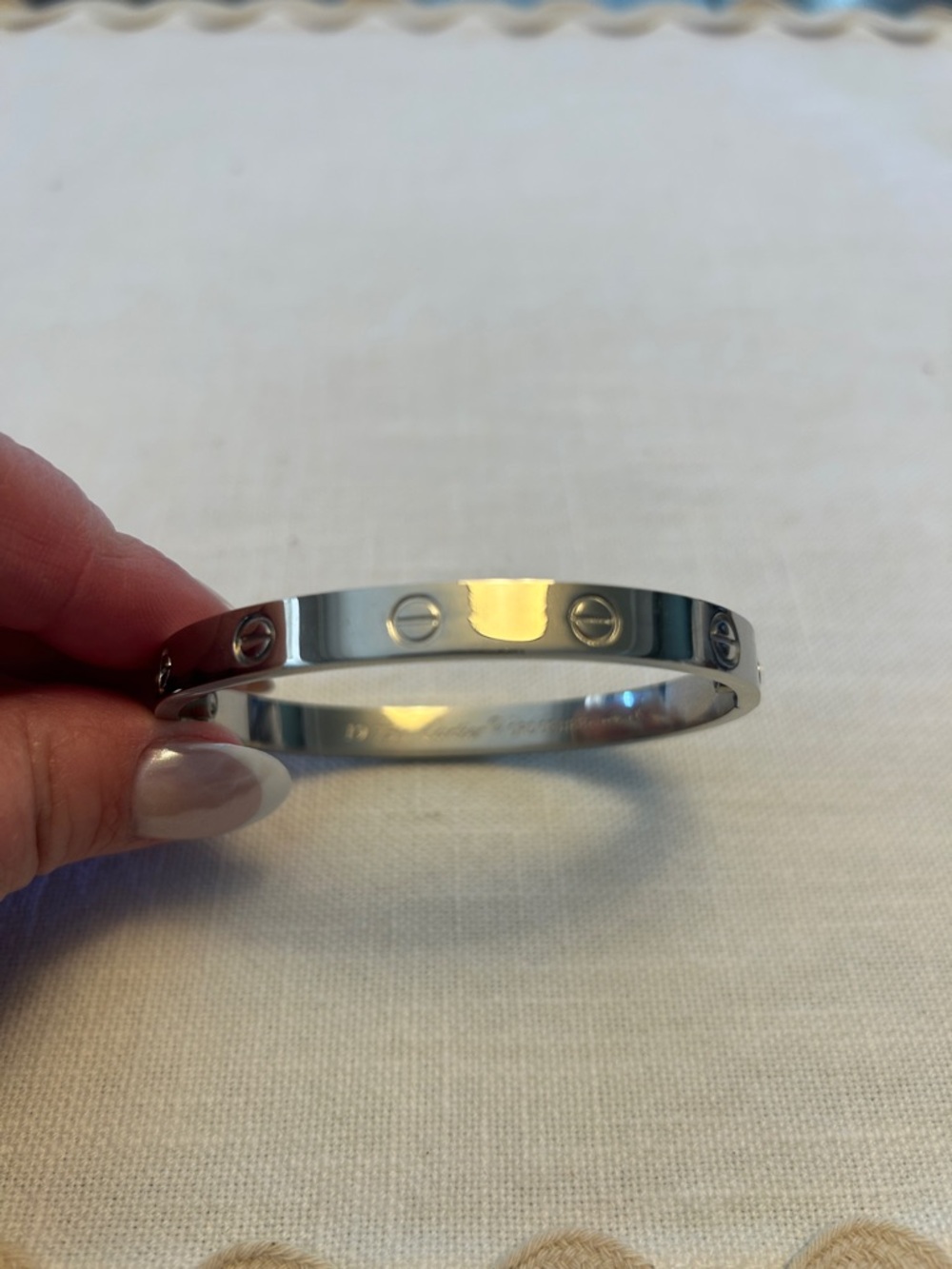 Faux Cartier Classic Screw Motif Silver Bangle Bracelet